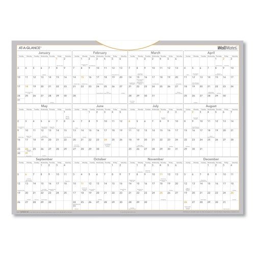 AT-A-GLANCE WallMates Self-Adhesive Dry Erase Yearly Planning Surfaces, 24 x 18, WhiteGrayOrange Sheets, 12-Month (Jan to Dec) 2025 (AAGAW506028) (2)