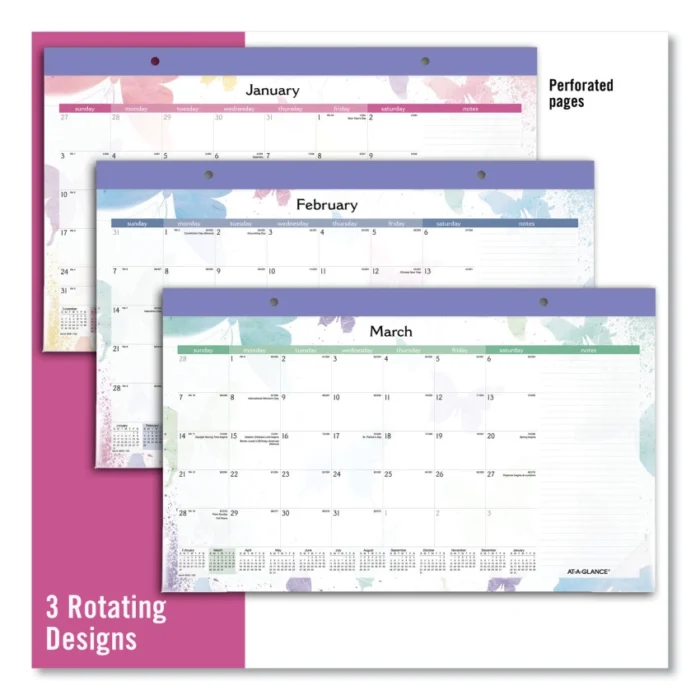 AT-A-GLANCE Watercolors Monthly Desk Pad Calendar, Butterfly Artwork, 17.75 x 11, White Sheets, Purple Binding, 12-Month (Jan-Dec) 2025 (AAGSK91705)