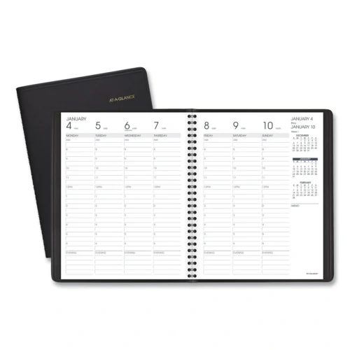 AT-A-GLANCE Weekly Vertical-Column Appointment Book Ruled for Hourly Appointments, 8.75 x 7, Black Cover, 13-Month Jan 2025 to Jan 2026 (AAG7086505)