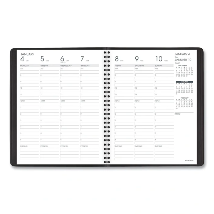 AT-A-GLANCE Weekly Vertical-Column Appointment Book Ruled for Hourly Appointments, 8.75 x 7, Black Cover, 13-Month Jan 2025 to Jan 2026 (AAG7086505)