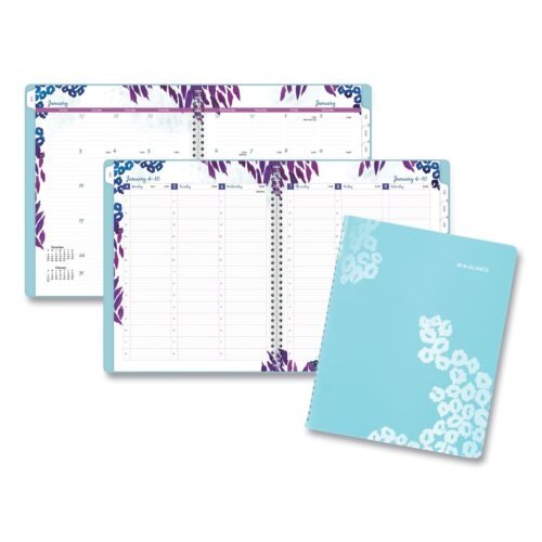 AT-A-GLANCE Wild Washes WeeklyMonthly Planner, Flora and Fauna Artwork, 11 x 8.5, Blue Cover, 13-Month Jan 2025 to Jan 2026 (AAG523905)