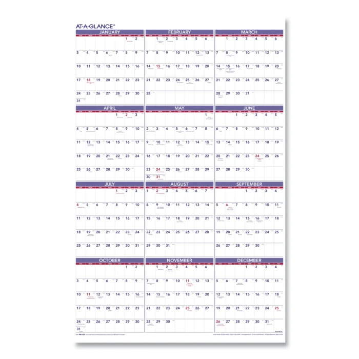 AT-A-GLANCE Yearly Wall Calendar, 24 x 36, White Sheets, 12-Month (Jan to Dec) 2025 (AAGPM1228)