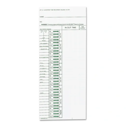 Acroprint Time Clock Cards for Acroprint ATT310, One Side, 4 x 10, 200Pack (ACP096103080)