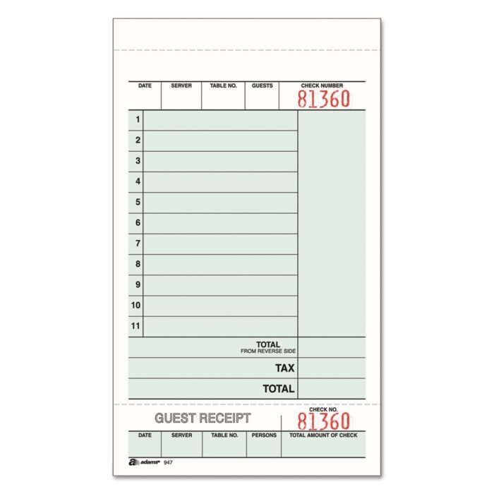 Adams Guest Check Unit Set, Two-Part Carbonless, 6.75 x 4.25, 50 FormsPad, 5 PadsPack (ABF947SWC)