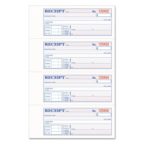 Adams TOPS 3-Part Hardbound Receipt Book, Three-Part Carbonless, 7 x 2.75, 4 FormsSheet, 200 Forms Total (ABFTCH1185)