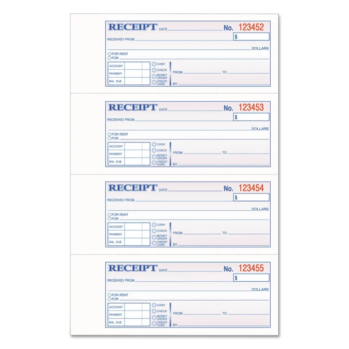 Adams TOPS 3-Part Hardbound Receipt Book, Three-Part Carbonless, 7 x 2.75, 4 FormsSheet, 200 Forms Total (ABFTCH1185)