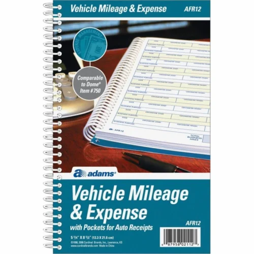 Adams Vehicle Mileage and Expense Book, One-Part (No Copies), 5.25 x 8.5, 49 Forms Total (ABFAFR12)