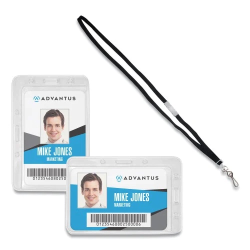 Advantus Antimicrobial ID Security Badge Lanyard Combo, Horizontal, Clear 4.13 x 2.88 Holder, 3.5 x 2.25 Insert, 36 Cord, 20Pack (AVT75699)