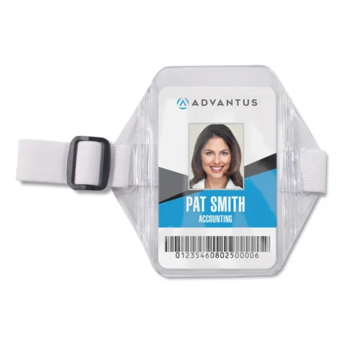 Advantus Arm Band Badge Holders, Vertical, Transparent Frost 5 x 5 Holder, 2.75 x 4 Insert, 12Pack (AVT75649)