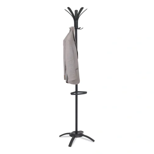 Alba CLEO Coat Stand, Stand Alone Rack, Ten Knobs, SteelPlastic, 19.75w x 19.75d x 68.9h, Black (ABAPMCLEON)