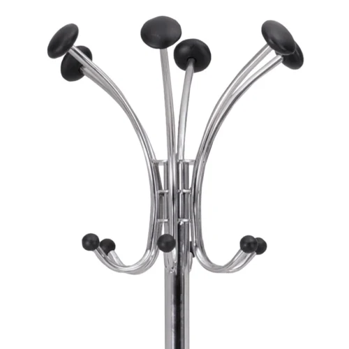 Alba Chromy Coat Stand, 12 Knobs, 16w x 16d x 70.5h, ChromeBlack (ABAPMCLAS)