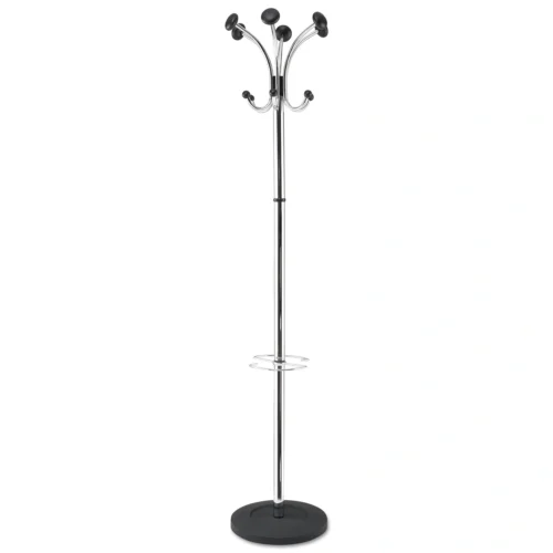 Alba Chromy Coat Stand, 12 Knobs, 16w x 16d x 70.5h, ChromeBlack (ABAPMCLAS)