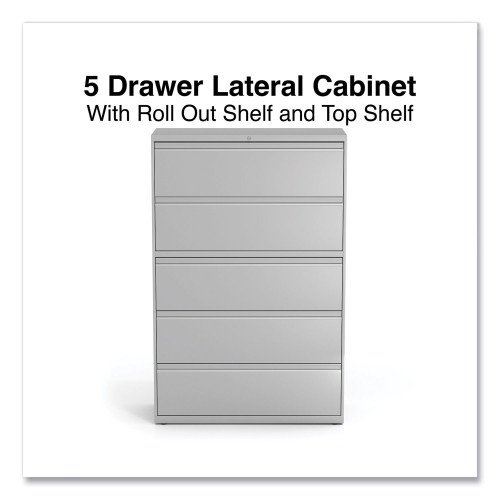 Alera Lateral File, 5 LegalLetterA4A5-Size File Drawers, 1 Roll-Out Posting Shelf, Light Gray, 42 x 18.63 x 67.63 (ALEHLF4267LG)