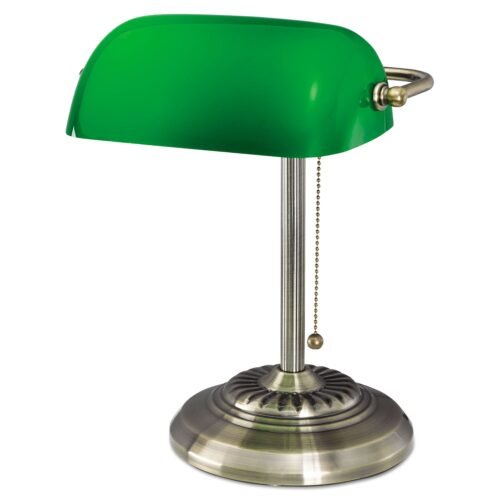 Alera Traditional Banker's Lamp, Green Glass Shade, 10.5w x 11d x 13h, Antique Brass (ALELMP557AB)