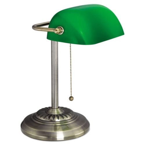 Alera Traditional Banker's Lamp, Green Glass Shade, 10.5w x 11d x 13h, Antique Brass (ALELMP557AB)