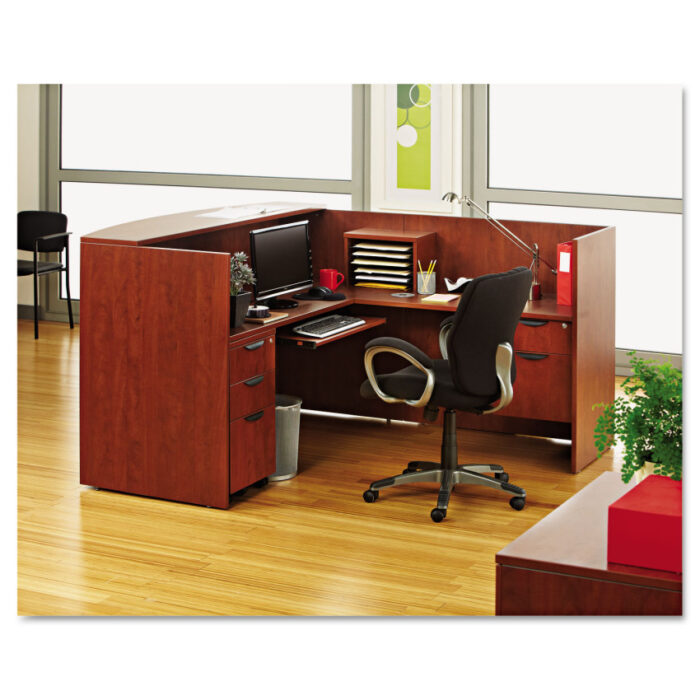 Alera Valencia Series Reception Desk with Transaction Counter, 71 x 35.5 x 29.5 to 42.5, Medium Cherry (ALEVA327236MC)