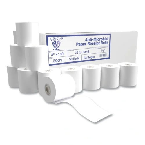 Alliance Armor Antimicrobial Receipt Roll Paper, 3 x 130 ft, White, 50Carton (AIP3031)