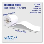 Alliance Thermal Cash RegisterPOS Roll, 3″ x 80 ft, White, 36Carton (AIP3555)
