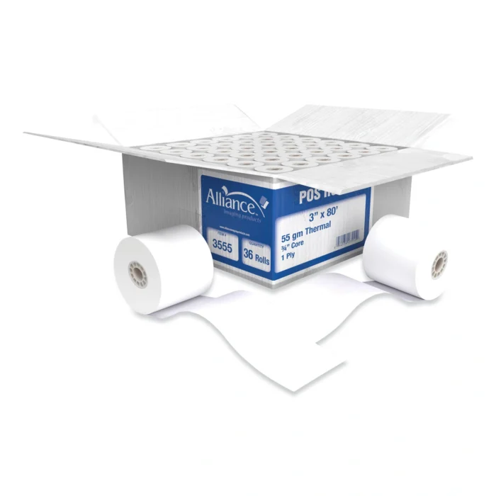 Alliance Thermal Cash RegisterPOS Roll, 3″ x 80 ft, White, 36Carton (AIP3555)
