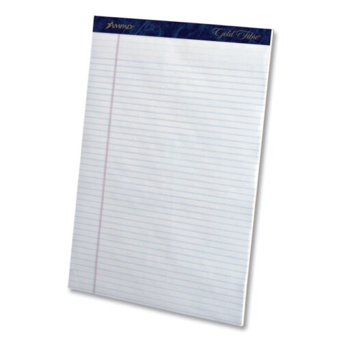 Ampad Gold Fibre Writing Pads, Narrow Rule, 50 White 8.5 x 11.75 Sheets, Dozen (AMP20072R)