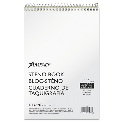 Ampad Steno Pads, Gregg Rule, Tan Cover, 60 Green-Tint 6 x 9 Sheets (TOP25270)