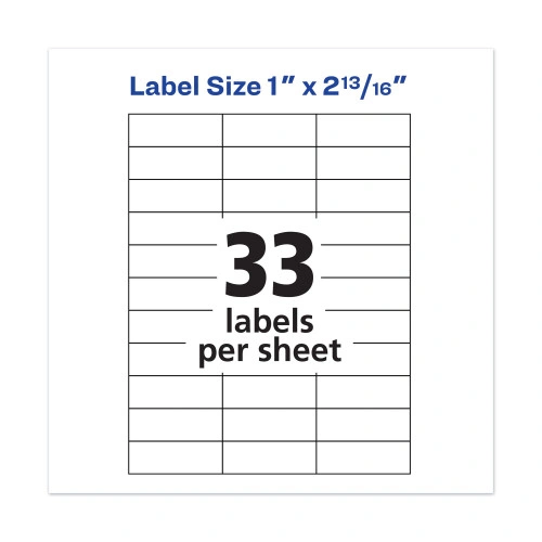 Avery Copier Mailing Labels, Copiers, 1 x 2.81, White, 33Sheet, 100 SheetsBox (AVE5351)