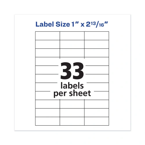 Avery Copier Mailing Labels, Copiers, 1 x 2.81, White, 33Sheet, 500 SheetsBox (AVE5334)