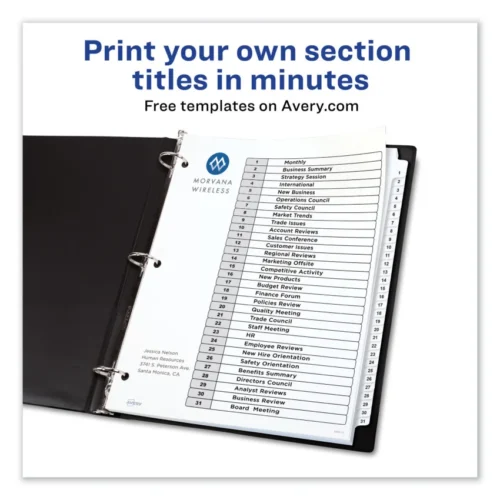 Avery Customizable TOC Ready Index Black and White Dividers, 31-Tab, 1 to 31, 11 x 8.5, 1 Set (AVE11128)