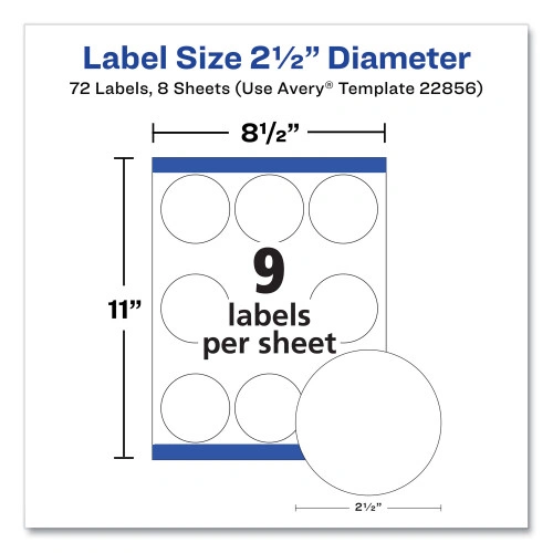 Avery Durable White ID Labels w Sure Feed, 2.5 dia, White, 72Pk (AVE22856)