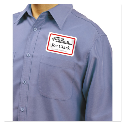 Avery Flexible Adhesive Name Badge Labels, 3.38 x 2.33, WhiteRed Border, 400Box (AVE5095)