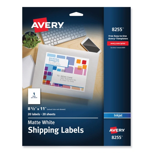 Avery Full-Sheet Vibrant Inkjet Color-Print Labels, 8.5 x 11, Matte White, 20Pack (AVE8255) (2)