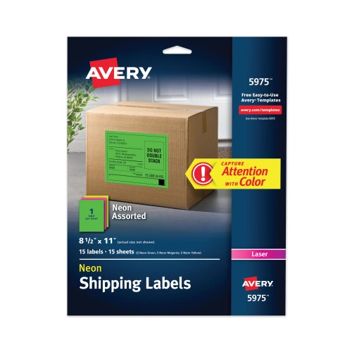 Avery High-Visibility Permanent Laser ID Labels, 8.5 x 11, Asst. Neon, 15Pack (AVE5975)