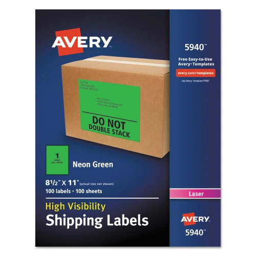 Avery High-Visibility Permanent Laser ID Labels, 8.5 x 11, Neon Green, 100Box (AVE5940)