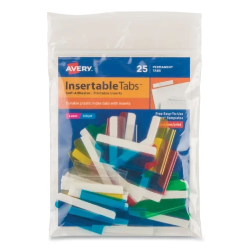 Avery Insertable Index Tabs with Printable Inserts, 15-Cut, Assorted Colors, 1.5 Wide, 25Pack (AVE16228)