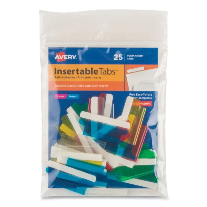 Avery Insertable Index Tabs with Printable Inserts, 15-Cut, Assorted Colors, 1.5 Wide, 25Pack (AVE16228)