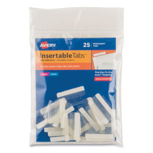 Avery Insertable Index Tabs with Printable Inserts, 15-Cut, Clear, 1 Wide, 25Pack (AVE16221)