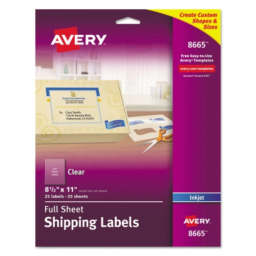 Avery Matte Clear Shipping Labels, Inkjet Printers, 8.5 x 11, Clear, 25Pack (AVE8665) (3)