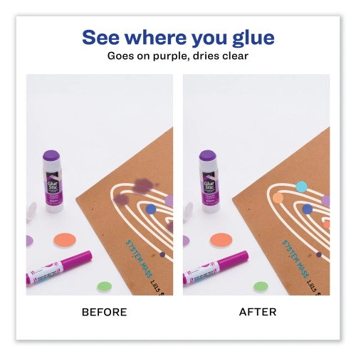 Avery Permanent Glue Stic, 1.27 oz, Applies Purple, Dries Clear (AVE00226)