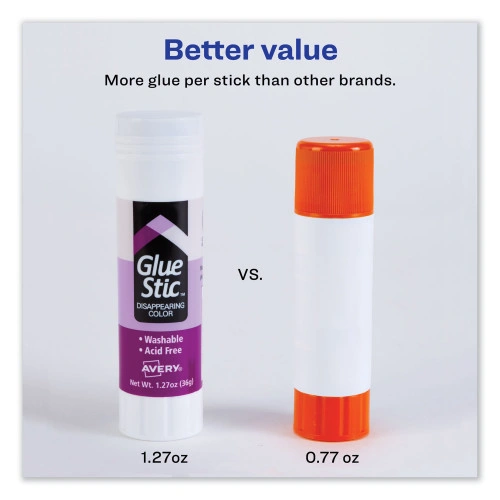 Avery Permanent Glue Stic, 1.27 oz, Applies Purple, Dries Clear (AVE00226)