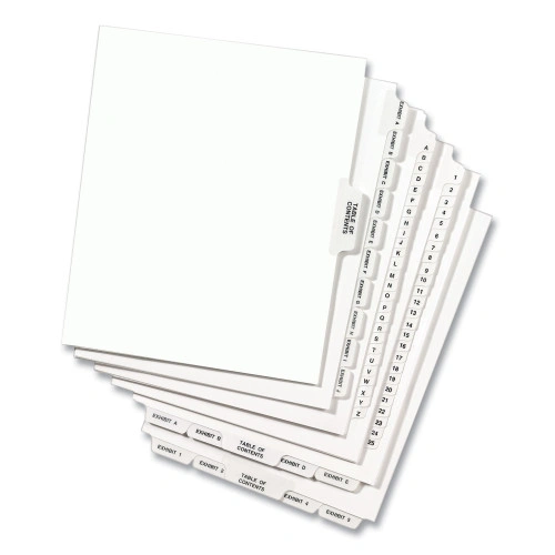 Avery Preprinted Legal Exhibit Side Tab Index Dividers, Avery Style, 10-Tab, 24, 11 x 8.5, White, 25Pack, (AVE01024)