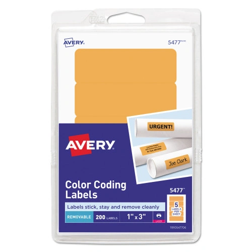 Avery Printable Self-Adhesive Removable Color-Coding Labels, 1 x 3, Neon Orange, 5Sheet, 40 SheetsPack, (AVE05477)