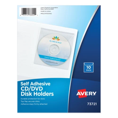 Avery Self-Adhesive Media Pockets, 1 Disc Capacity, Clear, 10Pack (AVE73721)