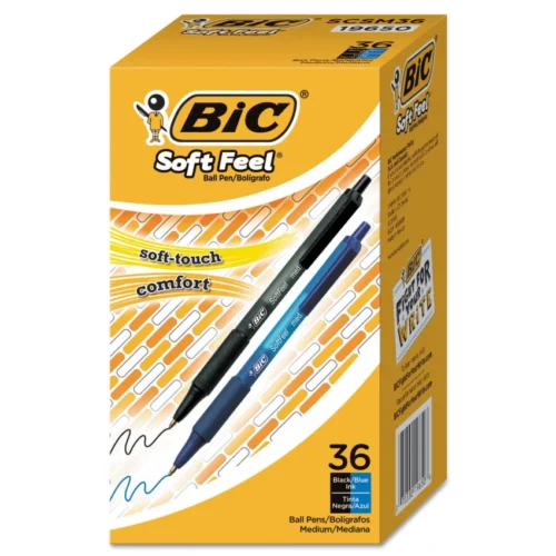 BIC Soft Feel Ballpoint Pen Value Pack, Retractable, Medium 1 mm, Assorted Ink and Barrel Colors, 36Pack (BICSCSM361AST)