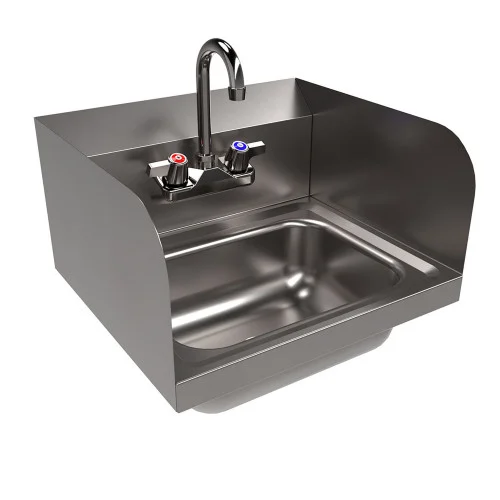 BK Resources Stainless Steel Hand Sink with Side Splashes and Faucet, 14 l x 10 w x 5 h (BKEHSW1410SSP)