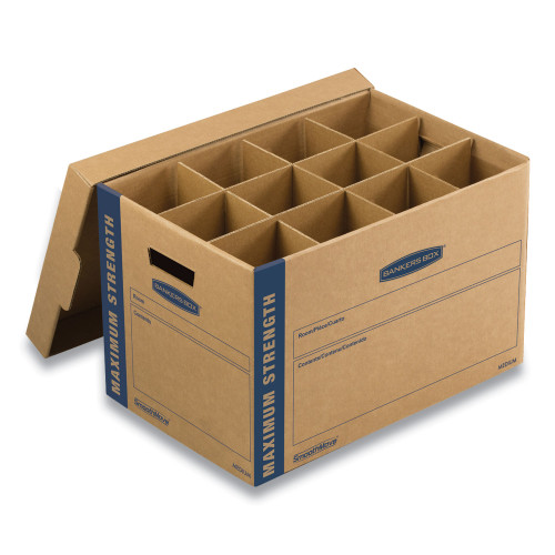 Bankers Box SmoothMove Kitchen Moving Kit with Dividers + Foam, Half Slotted Container (HSC), Medium, 12.25 x 18.5 x 12, BrownBlue (FEL7710302)