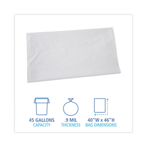 Boardwalk Linear Low Density Industrial Can Liners, 45 gal, 0.9 mil, 40 x 46, White, Flat Pack, 100Carton (BWKW4046X)