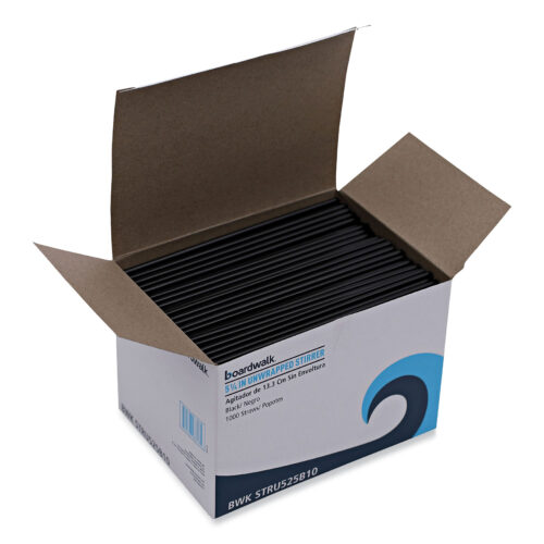Boardwalk Single-Tube Stir-Straws, 5.25, Polypropylene, Black, 1,000Pack, 10 PacksCarton (BWKSTRU525B10)