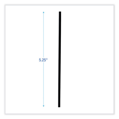 Boardwalk Single-Tube Stir-Straws, 5.25, Polypropylene, Black, 1,000Pack, 10 PacksCarton (BWKSTRU525B10)