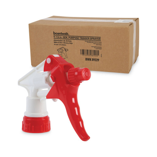 Boardwalk Trigger Sprayer 250, 9.25 Tube Fits 32 oz Bottles, RedWhite, 24Carton (BWK09229)