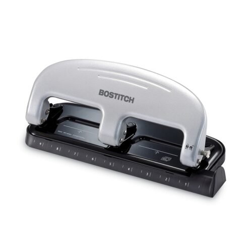 Bostitch 20-Sheet EZ Squeeze Three-Hole Punch, 932 Holes, BlackSilver (ACI2220)